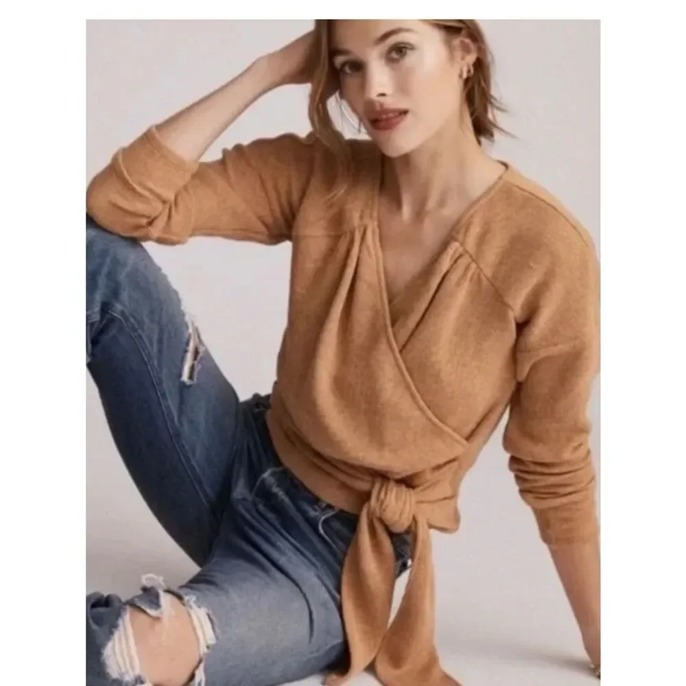 NEW Anthropologie Wrap Sweater Long Sleeve Tan Women’s Small